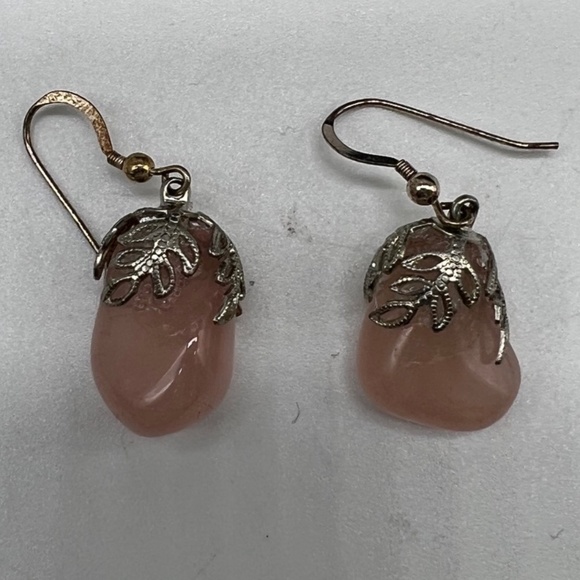 Vintage Rose Quartz with Silver Filagree Earrings for Pierced Ears - Picture 5 of 10